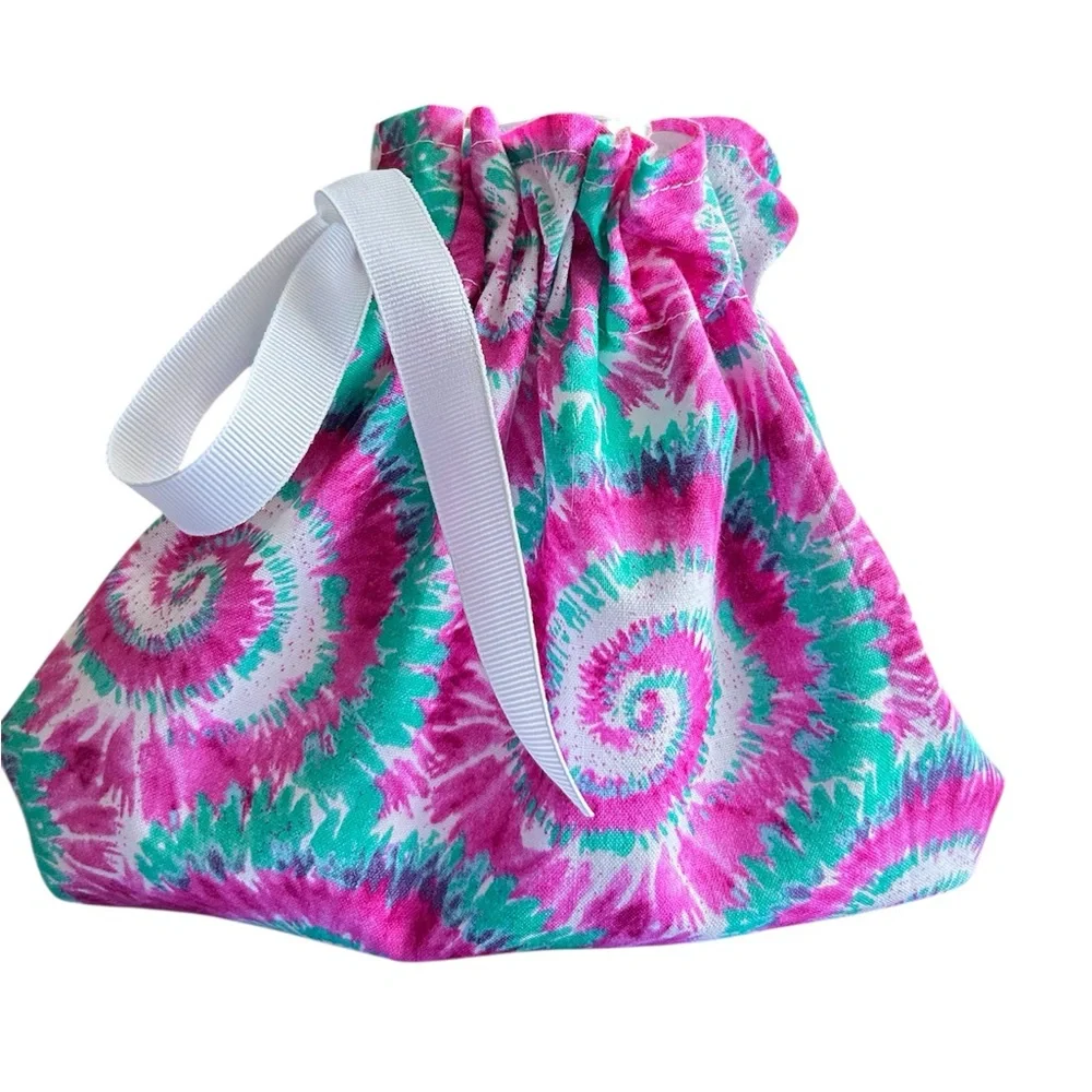 Hand Crafted Pink Tie-Dye Reusable Fabric Gift Bag Drawstring Eco Friendly